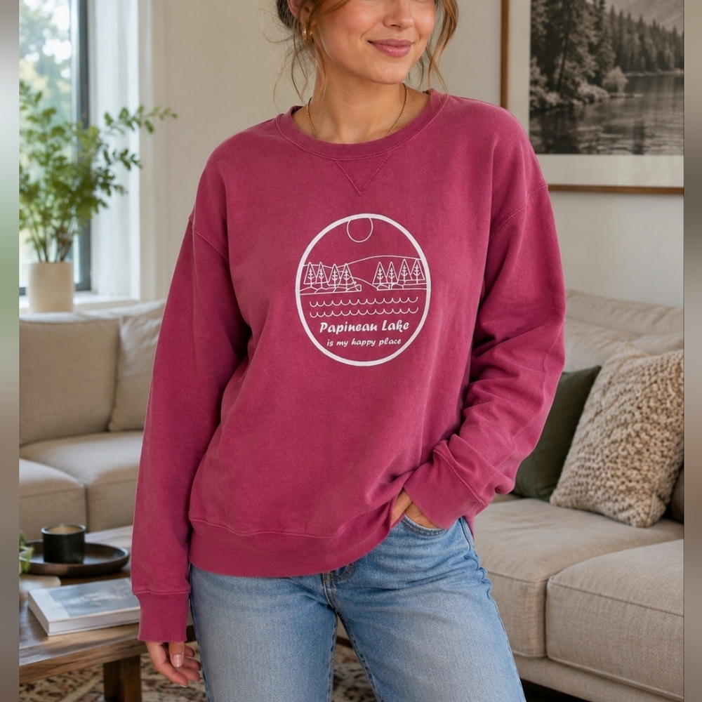 ComfortWash Papineau Lake Graphic Sweatshirt Size S Pink Crewneck Pullover